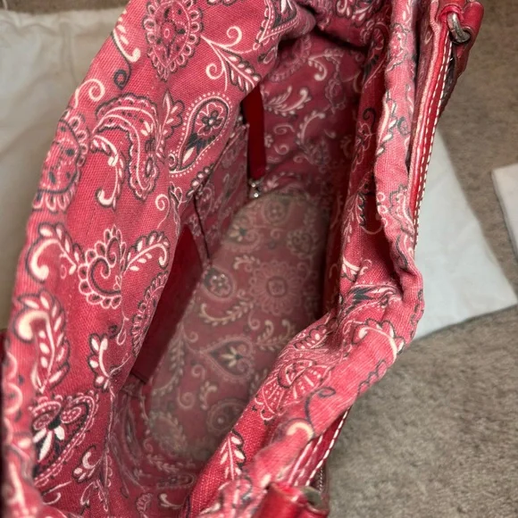 VTG Brighton Marilyn Basket Weave Red Bandana Drawstring Heart Handbag - Picture 10 of 12